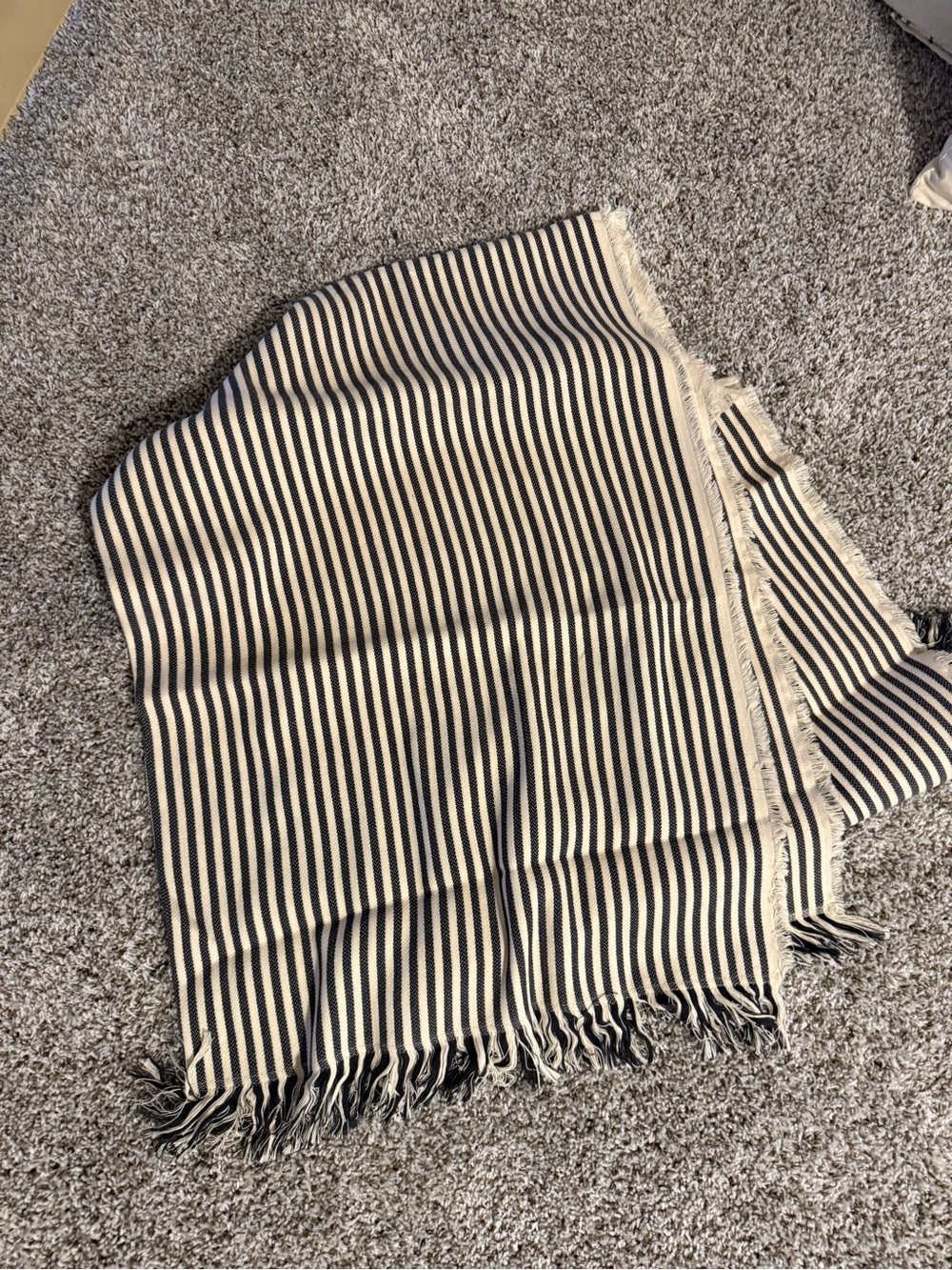 Striped navy and Cream Fringe Throw Blanket